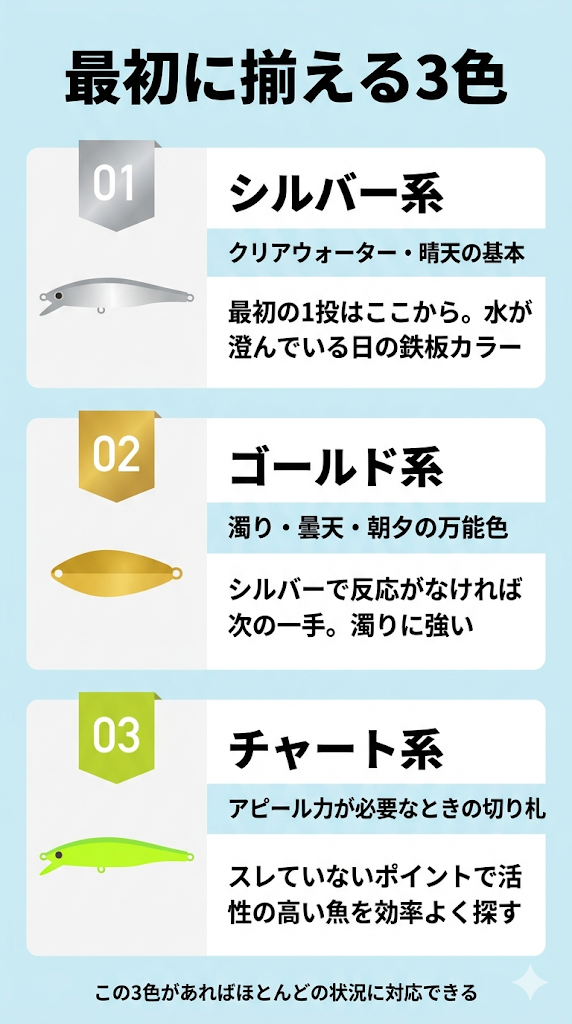 渓流ルアー 最初に揃える3色