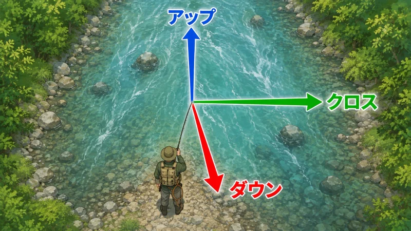 アップ・クロス・ダウンの模式図