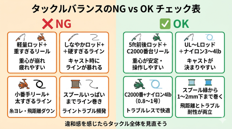 渓流ルアー タックルバランスチェック表