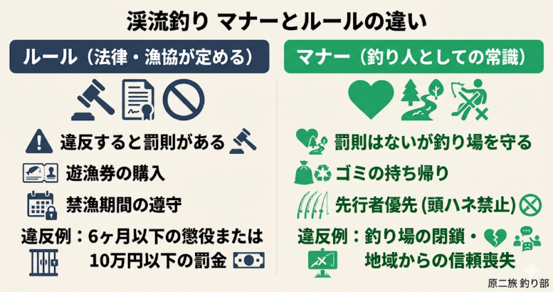 渓流釣り マナーとルールの違い