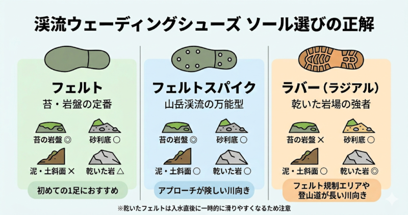 渓流ウェーディングシューズ ソール選び