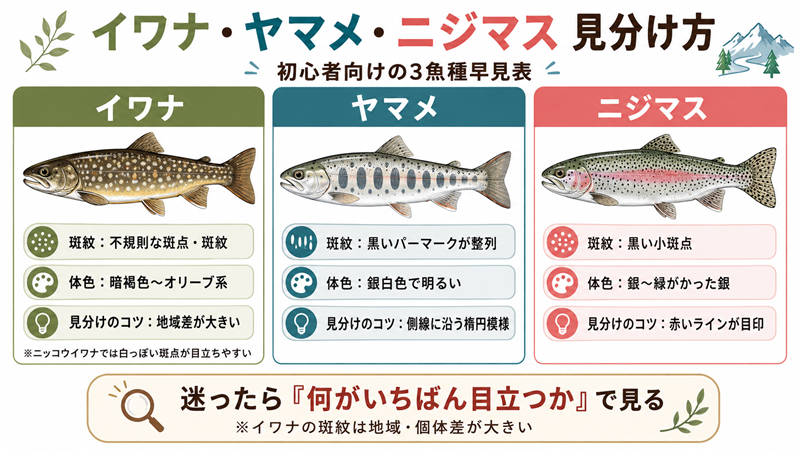 イワナ・ヤマメ・ニジマス見分け方