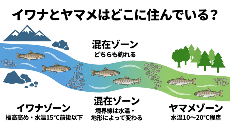 イワナとヤマメの住み分け図