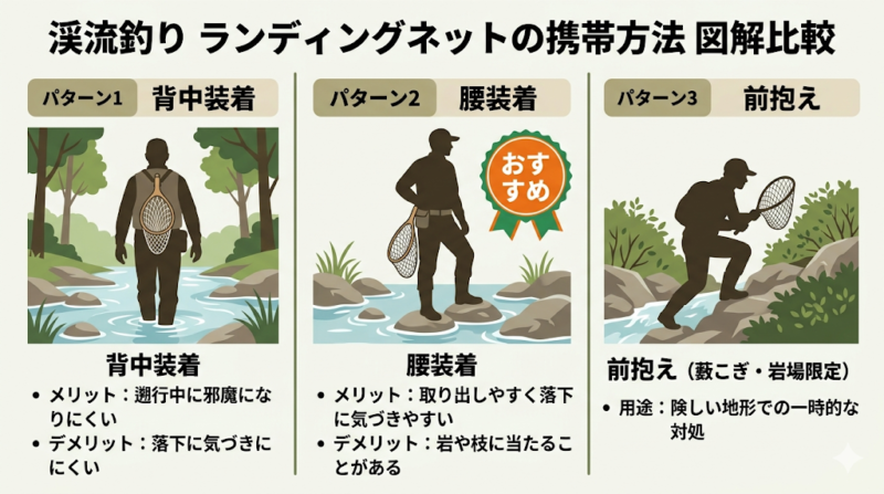 ランディングネットの携帯方法