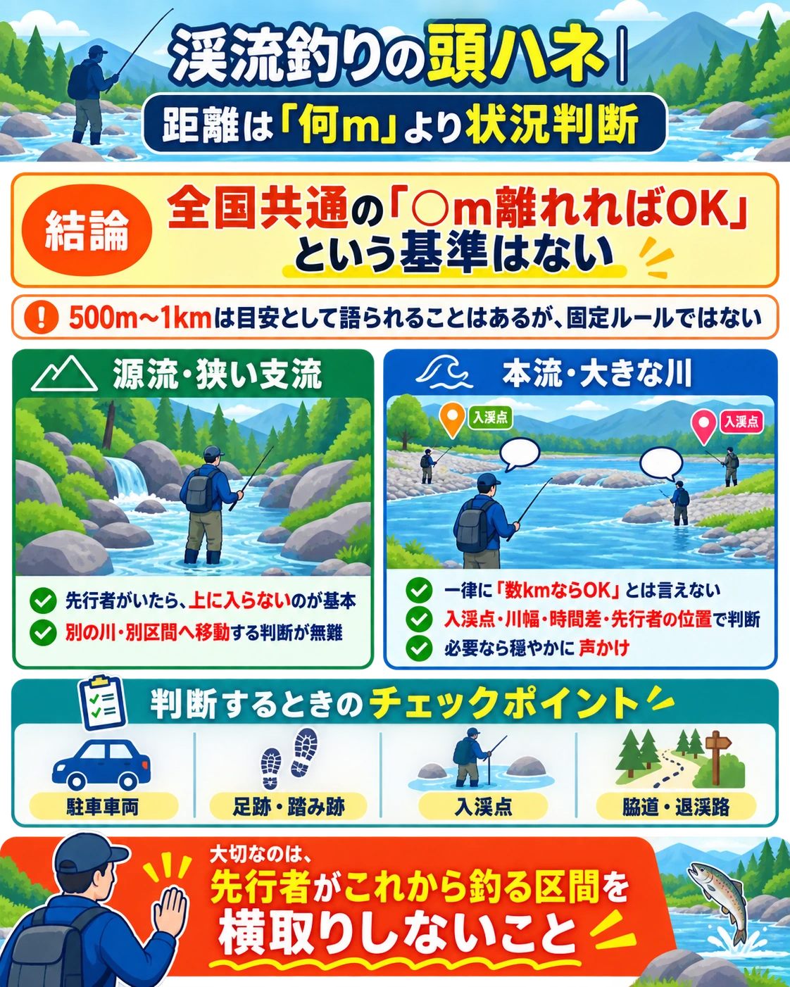 渓流釣りの頭ハネ|距離は「何m」より状況判断